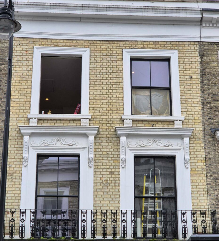Listed Notting Hill property with black timber sash windows